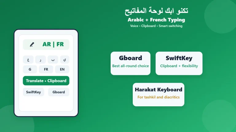 تكنو ابك لوحة المفاتيح: أفضل تطبيقات الكيبورد العربي والترجمة والكتابة على Android 2026 1 تكنو ابك لوحة المفاتيح أفضل كيبورد عربي بالعربية والفرنسية على Android في الجزائر 2026